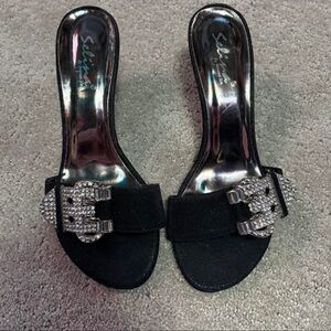 Summer Rio Black Heels with Silver Buckle